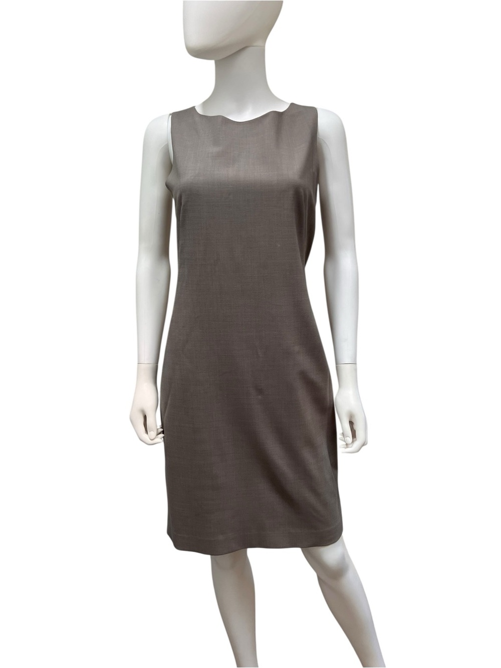 Theory Taupe/Grey Sleeveless Midi Sheath Dress. Size 8. Minimalist workwear.